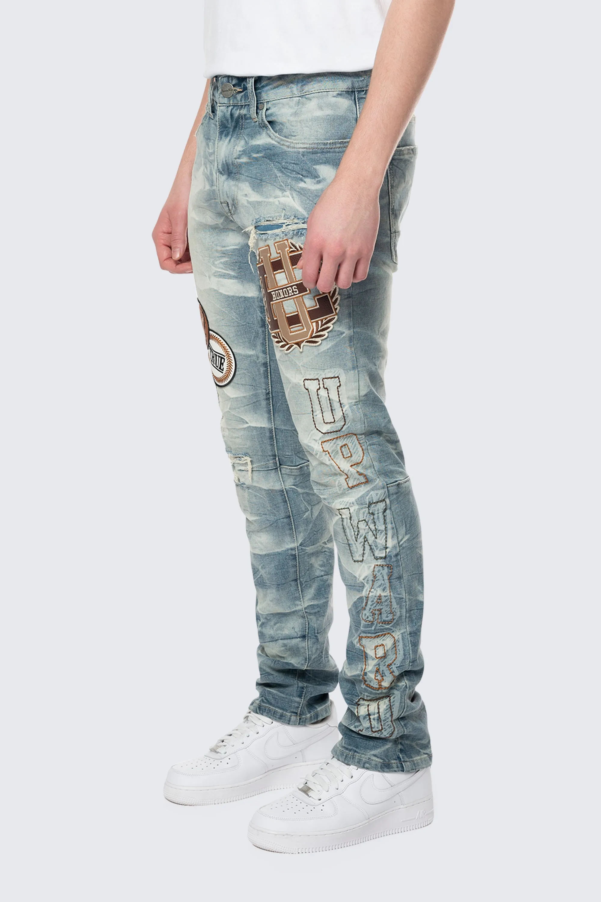 Slim Varsity Patch Jeans - Clyde Blue