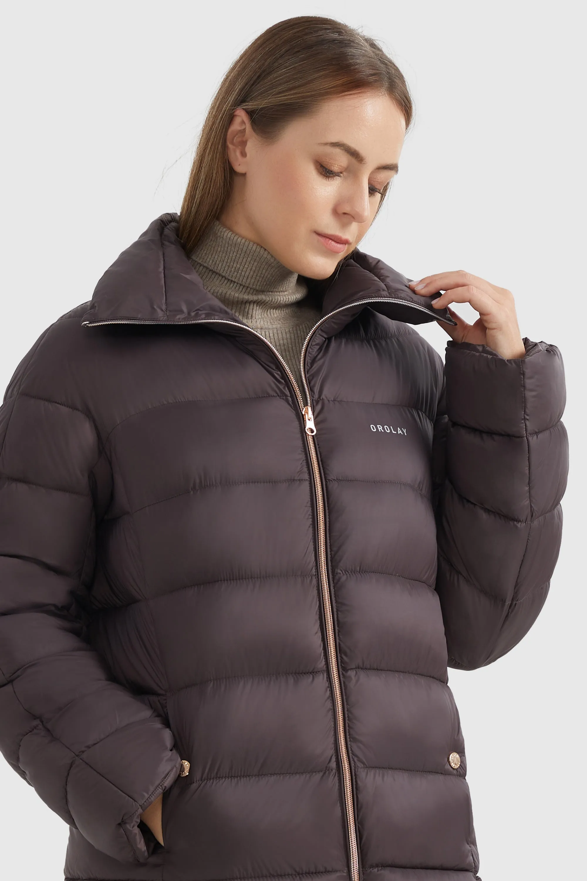 Stand Collar Full-zip Puffer Jacket Casual Coat