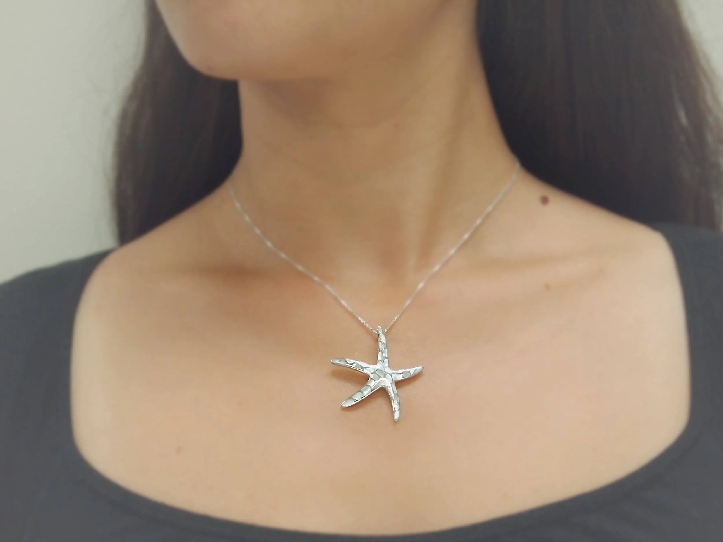 Sterling Silver Starfish Pendant Necklace, 16 2" Extender