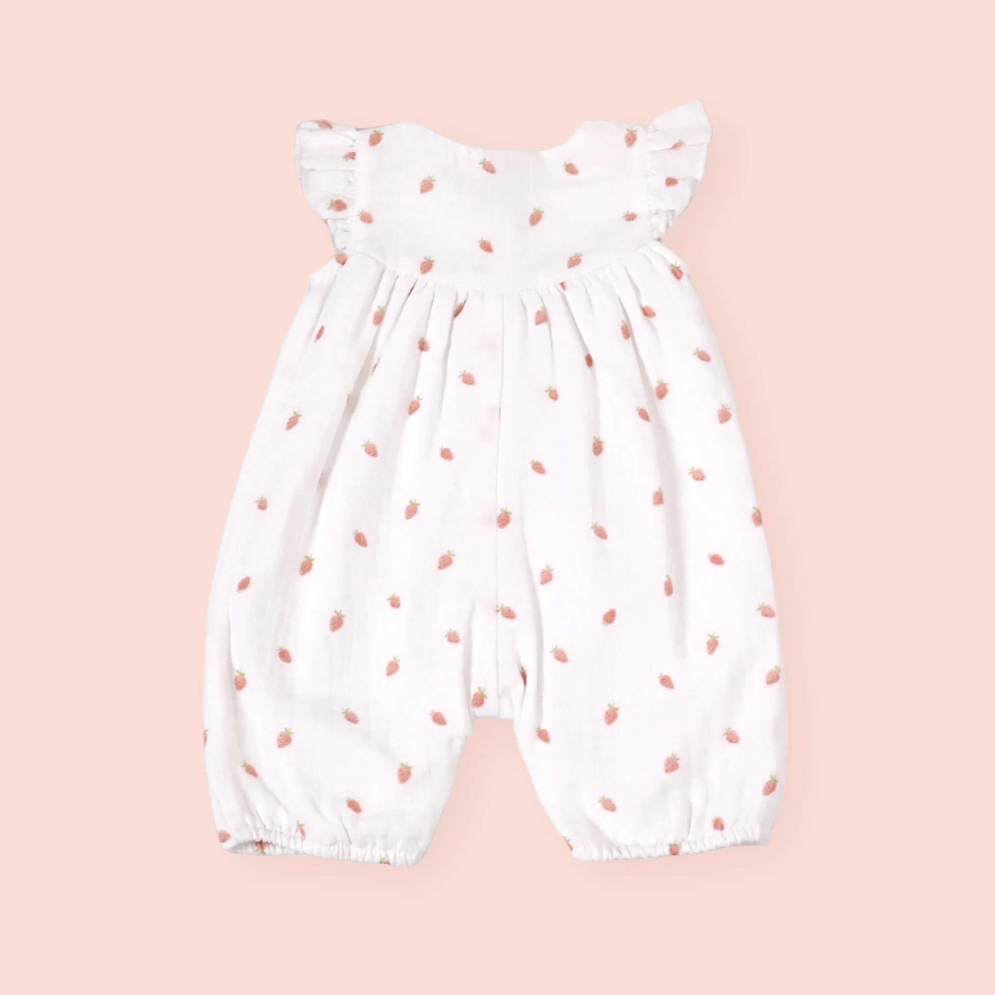 Strawberry Ruffle Button Short Baby Romper (Organic Muslin)