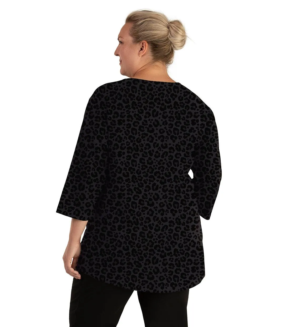 Stretch Naturals Scoop Neck 3/4 Sleeve Top Deep Leopard Print - FINAL SALE