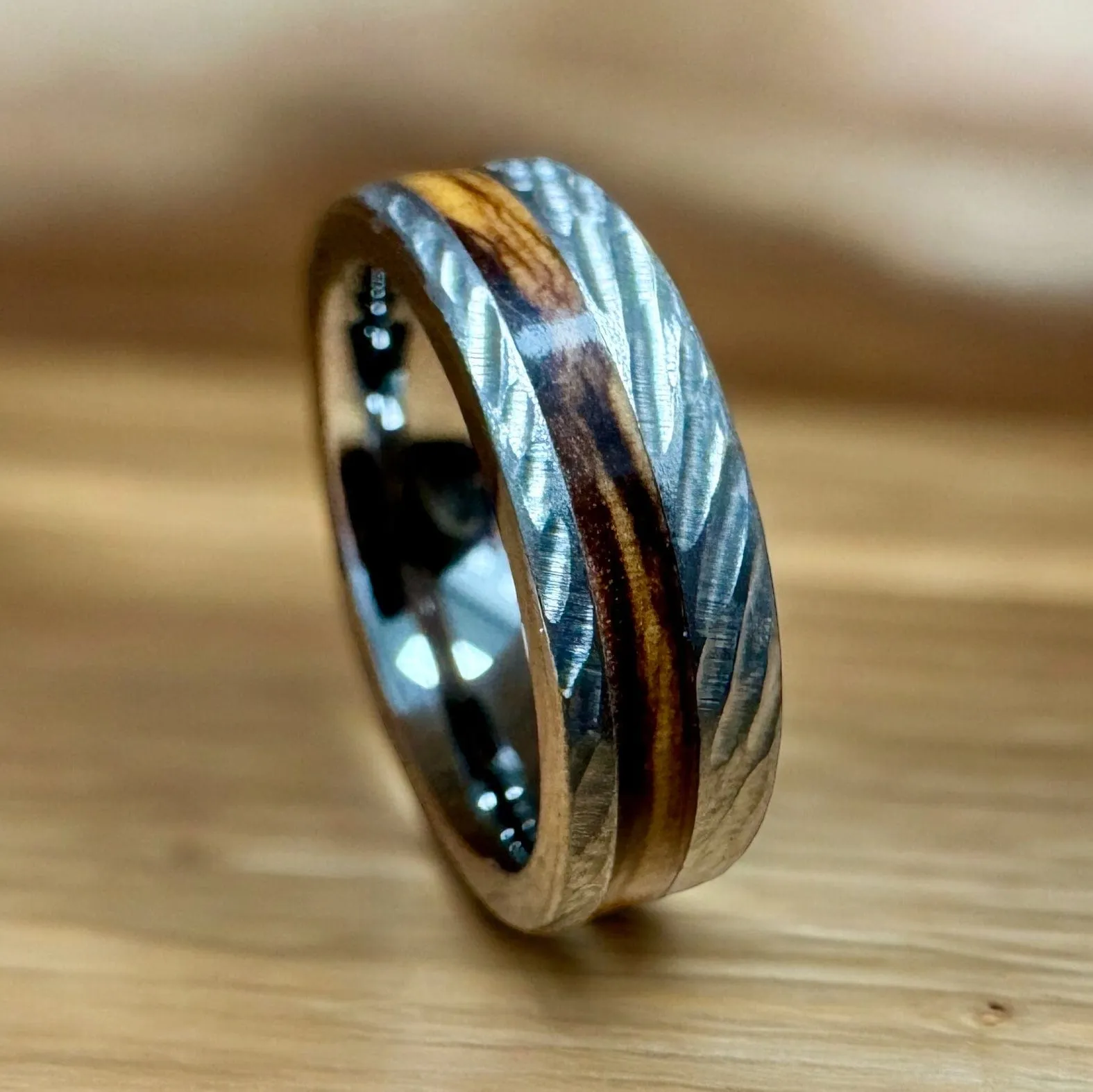 “The Bethlehem Mini ” 100% USA Made Rugged Tungsten Ring With Olive Wood From Israel