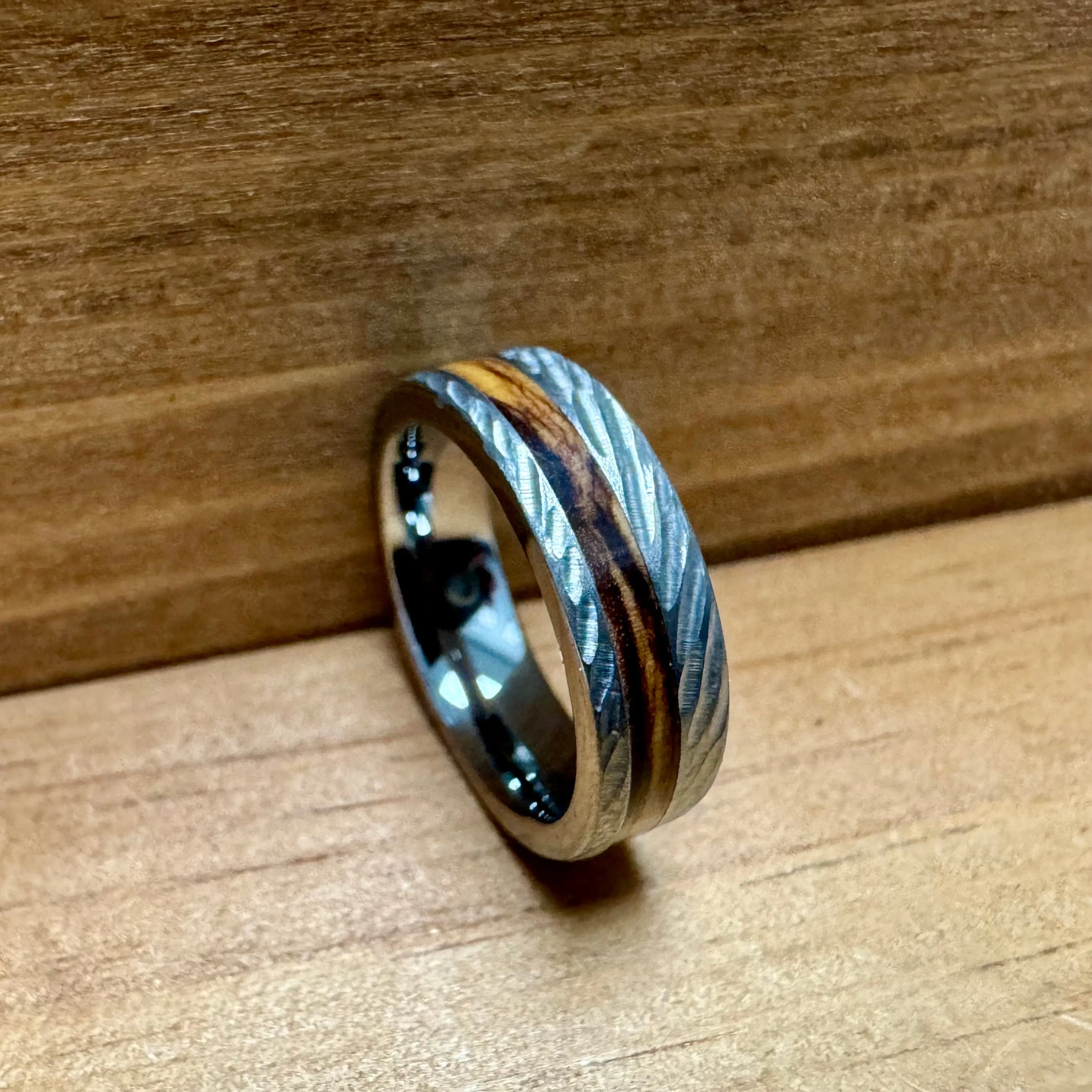 “The Bethlehem Mini ” 100% USA Made Rugged Tungsten Ring With Olive Wood From Israel