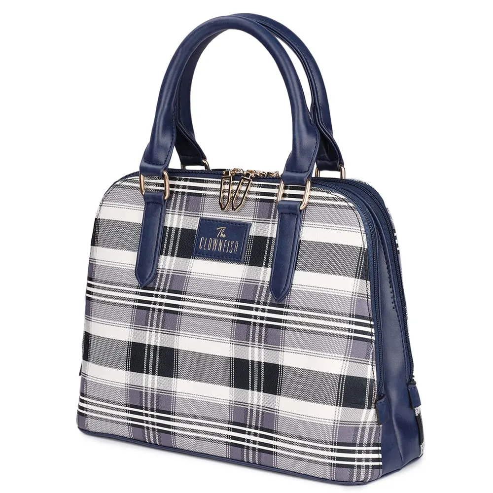 THE CLOWNFISH Andrea Handbag for Women Office Bag Ladies Shoulder Bag Tote For Women College Girls-Checks Design (Navy Blue)