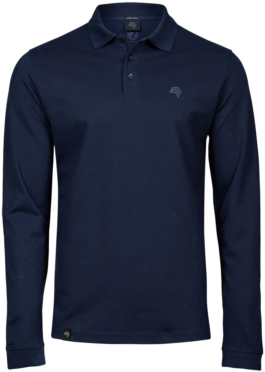 TJS 1406 ― Luxury Longsleeve Stretch Polo Shirt - Navy Blau