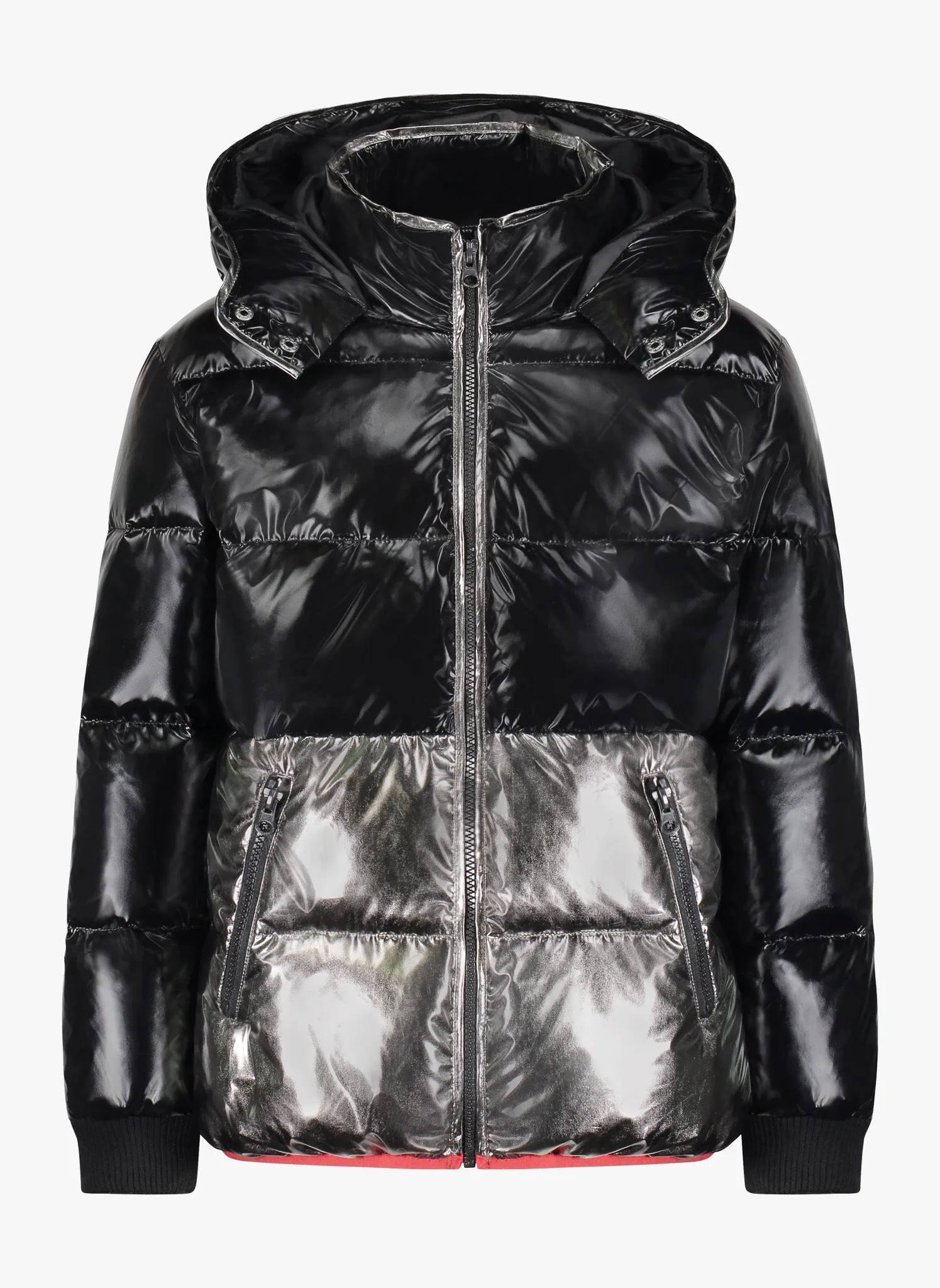 Vierra Rose Elios Colorblock Puffer in Black/Metallic Grey