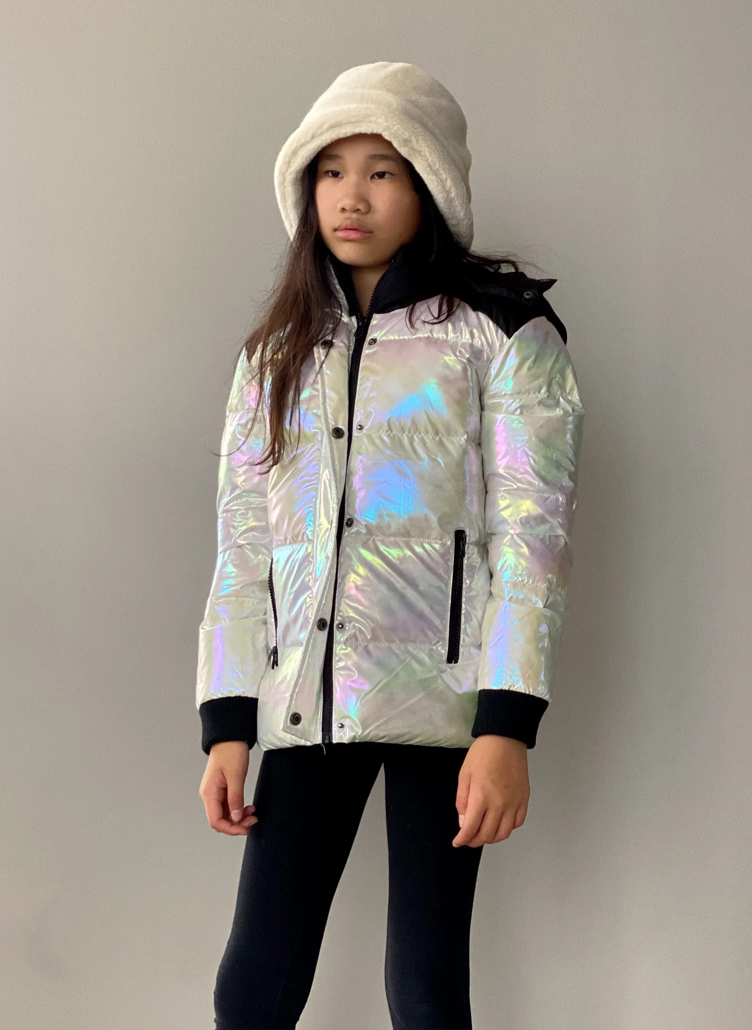 Vierra Rose Sia Iridescent combo Puffer in Pearl Iridescent