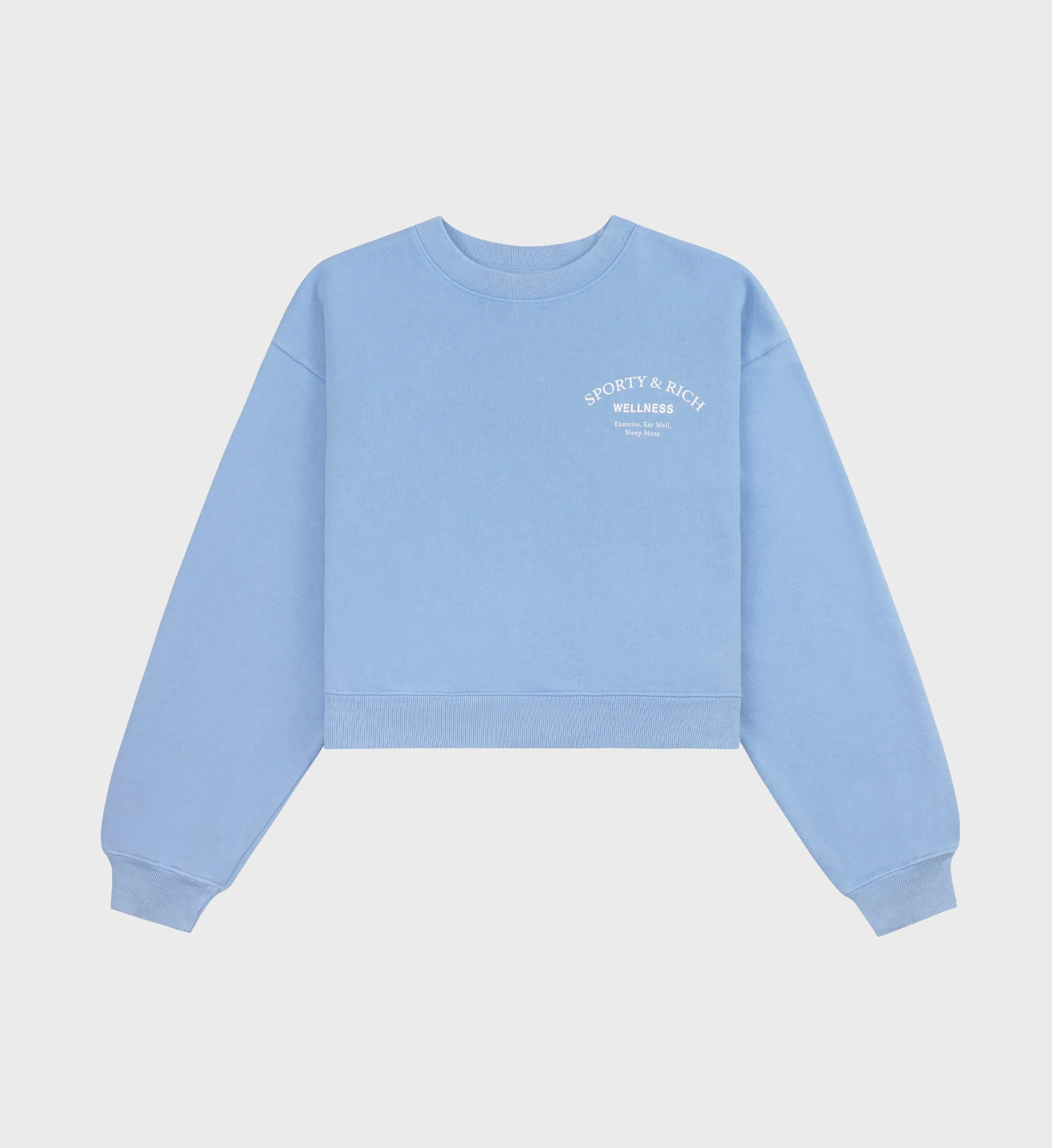 Wellness Studio Cropped Crewneck - Sky Blue/White