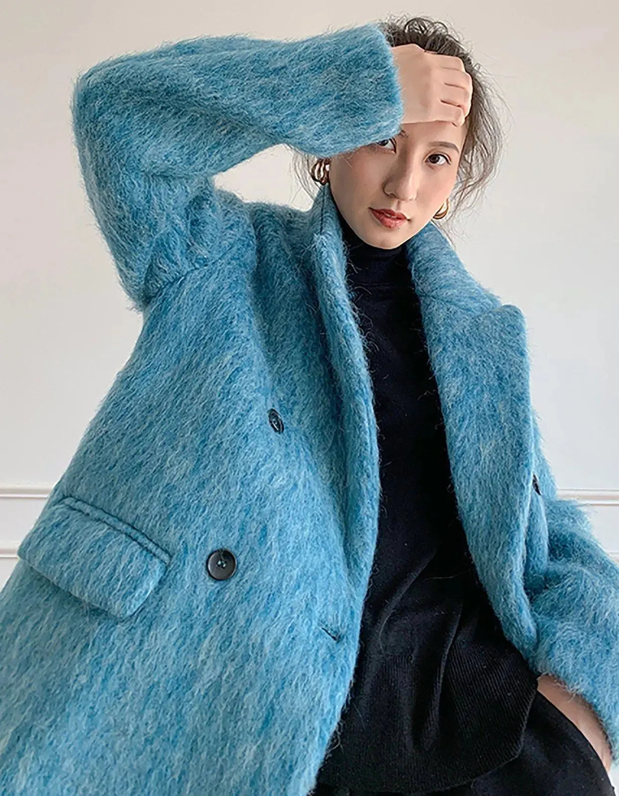 Women Blue Wool Blazer,Fleece Suit,Oversize Wool Coat,Warm Wool Suit Coat,Winter Blazer coat women,Blue wool Suit,Double breasted Suit Coat,