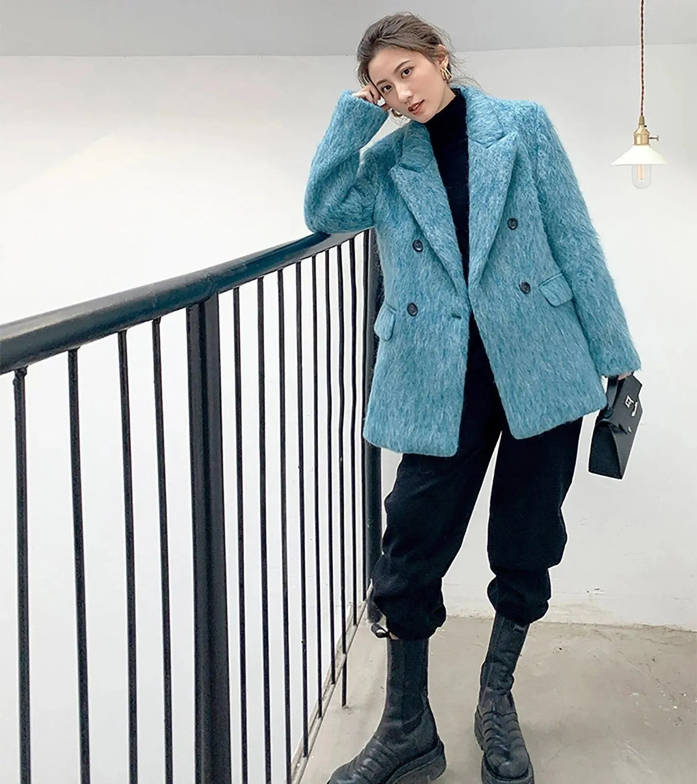 Women Blue Wool Blazer,Fleece Suit,Oversize Wool Coat,Warm Wool Suit Coat,Winter Blazer coat women,Blue wool Suit,Double breasted Suit Coat,