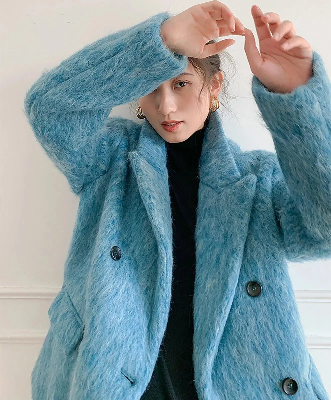 Women Blue Wool Blazer,Fleece Suit,Oversize Wool Coat,Warm Wool Suit Coat,Winter Blazer coat women,Blue wool Suit,Double breasted Suit Coat,