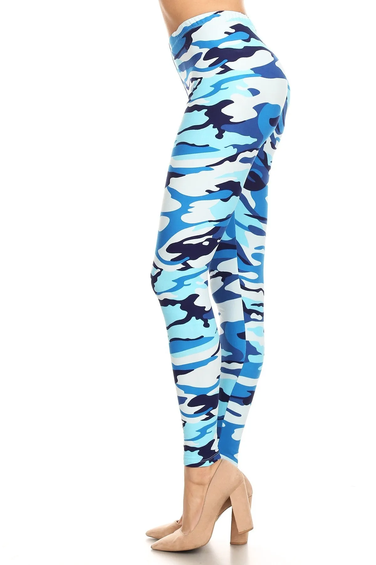 Women's Plus Blue Camouflage Army Pattern Printed Leggings