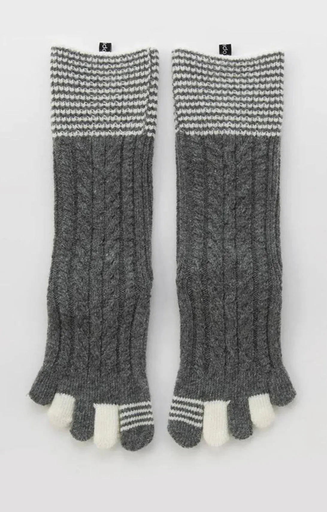 Wool Blend Cable Striped Midcalf Toe Socks