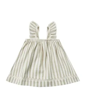 Woven Ruffle Dress – Sage Stripe